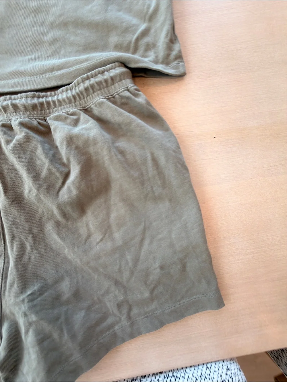 Nike Women’s Olive Green Crop Tee (Medium) & Drawstring Shorts (Large) Set